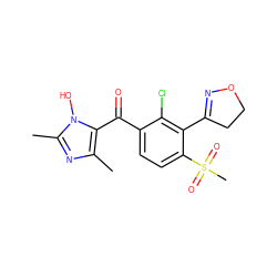 Cc1nc(C)n(O)c1C(=O)c1ccc(S(C)(=O)=O)c(C2=NOCC2)c1Cl ZINC000103205317