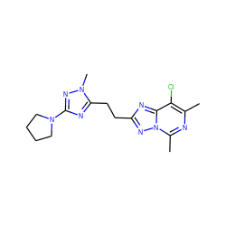 Cc1nc(C)n2nc(CCc3nc(N4CCCC4)nn3C)nc2c1Cl ZINC000210663383