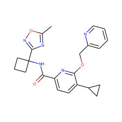 Cc1nc(C2(NC(=O)c3ccc(C4CC4)c(OCc4ccccn4)n3)CCC2)no1 ZINC000150175752