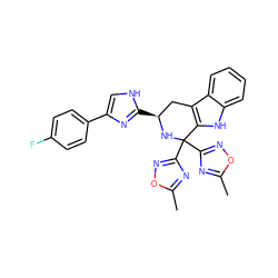 Cc1nc(C2(c3noc(C)n3)N[C@@H](c3nc(-c4ccc(F)cc4)c[nH]3)Cc3c2[nH]c2ccccc32)no1 ZINC000095559407