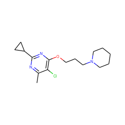 Cc1nc(C2CC2)nc(OCCCN2CCCCC2)c1Cl ZINC000299821719