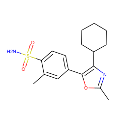 Cc1nc(C2CCCCC2)c(-c2ccc(S(N)(=O)=O)c(C)c2)o1 ZINC000000021315