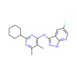 Cc1nc(C2CCCCC2)nc(Nc2n[nH]c3ncc(F)cc23)c1C ZINC000114837996