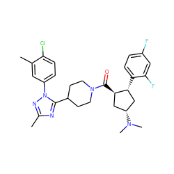 Cc1nc(C2CCN(C(=O)[C@@H]3C[C@@H](N(C)C)C[C@H]3c3ccc(F)cc3F)CC2)n(-c2ccc(Cl)c(C)c2)n1 ZINC000084759223