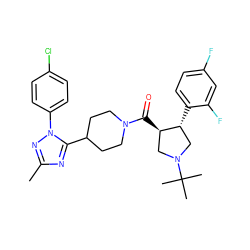 Cc1nc(C2CCN(C(=O)[C@@H]3CN(C(C)(C)C)C[C@H]3c3ccc(F)cc3F)CC2)n(-c2ccc(Cl)cc2)n1 ZINC000084596935