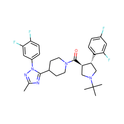 Cc1nc(C2CCN(C(=O)[C@@H]3CN(C(C)(C)C)C[C@H]3c3ccc(F)cc3F)CC2)n(-c2ccc(F)c(F)c2)n1 ZINC000084633507