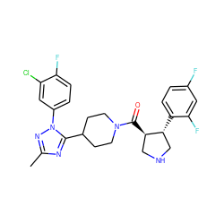 Cc1nc(C2CCN(C(=O)[C@@H]3CNC[C@H]3c3ccc(F)cc3F)CC2)n(-c2ccc(F)c(Cl)c2)n1 ZINC000084597083