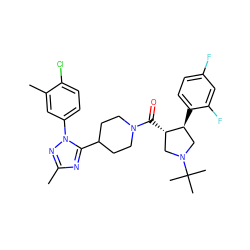 Cc1nc(C2CCN(C(=O)[C@H]3CN(C(C)(C)C)C[C@@H]3c3ccc(F)cc3F)CC2)n(-c2ccc(Cl)c(C)c2)n1 ZINC000084616229