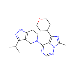 Cc1nc(C2CCOCC2)c2c(N3CCc4[nH]nc(C(C)C)c4C3)ncnn12 ZINC000230528218