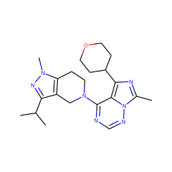 Cc1nc(C2CCOCC2)c2c(N3CCc4c(c(C(C)C)nn4C)C3)ncnn12 ZINC000169711651