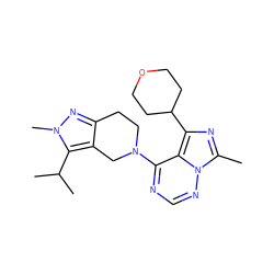 Cc1nc(C2CCOCC2)c2c(N3CCc4nn(C)c(C(C)C)c4C3)ncnn12 ZINC000169711737