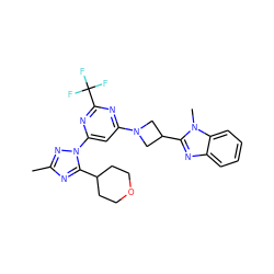 Cc1nc(C2CCOCC2)n(-c2cc(N3CC(c4nc5ccccc5n4C)C3)nc(C(F)(F)F)n2)n1 ZINC000224806160