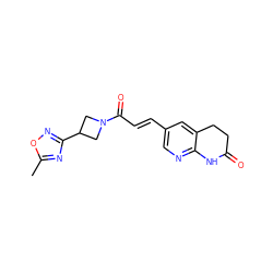 Cc1nc(C2CN(C(=O)/C=C/c3cnc4c(c3)CCC(=O)N4)C2)no1 ZINC000198921795