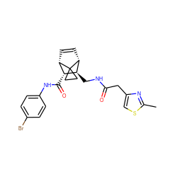 Cc1nc(CC(=O)NC[C@H]2[C@H](C(=O)Nc3ccc(Br)cc3)[C@@H]3C=C[C@H]2C32CC2)cs1 ZINC000168537754