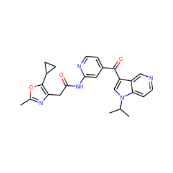 Cc1nc(CC(=O)Nc2cc(C(=O)c3cn(C(C)C)c4ccncc34)ccn2)c(C2CC2)o1 ZINC001772612506