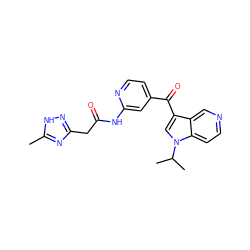 Cc1nc(CC(=O)Nc2cc(C(=O)c3cn(C(C)C)c4ccncc34)ccn2)n[nH]1 ZINC001772622258