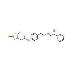 Cc1nc(CC(=O)Nc2ccc(CCNC[C@H](O)c3cccnc3)cc2)c(C)s1 ZINC000049067382