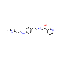 Cc1nc(CC(=O)Nc2ccc(CCNC[C@H](O)c3cccnc3)cc2)cs1 ZINC000049114001