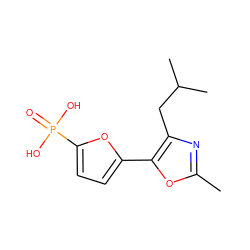 Cc1nc(CC(C)C)c(-c2ccc(P(=O)(O)O)o2)o1 ZINC000059534509