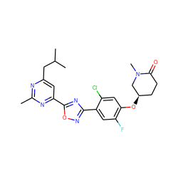 Cc1nc(CC(C)C)cc(-c2nc(-c3cc(F)c(O[C@@H]4CCC(=O)N(C)C4)cc3Cl)no2)n1 ZINC000653767635