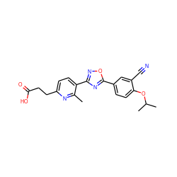 Cc1nc(CCC(=O)O)ccc1-c1noc(-c2ccc(OC(C)C)c(C#N)c2)n1 ZINC000014978154