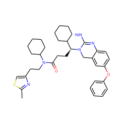 Cc1nc(CCN(C(=O)CC[C@@H](C2CCCCC2)N2Cc3cc(Oc4ccccc4)ccc3N=C2N)C2CCCCC2)cs1 ZINC000084712449