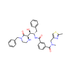 Cc1nc(CN(C)C(=O)c2cccc(C(=O)N[C@@H](Cc3ccccc3)[C@H](O)[C@H]3NCCN(Cc4ccccc4)C3=O)c2)cs1 ZINC000138841260