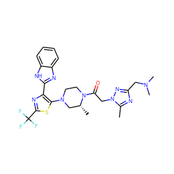 Cc1nc(CN(C)C)nn1CC(=O)N1CCN(c2sc(C(F)(F)F)nc2-c2nc3ccccc3[nH]2)C[C@H]1C ZINC001772569679