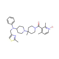 Cc1nc(CN(c2ccccc2)C2CCN(C3(C)CCN(C(=O)c4c(C)cc[n+]([O-])c4C)CC3)CC2)cs1 ZINC000029040901