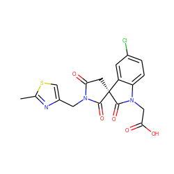 Cc1nc(CN2C(=O)C[C@@]3(C2=O)C(=O)N(CC(=O)O)c2ccc(Cl)cc23)cs1 ZINC000014976724