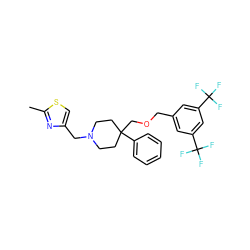 Cc1nc(CN2CCC(COCc3cc(C(F)(F)F)cc(C(F)(F)F)c3)(c3ccccc3)CC2)cs1 ZINC000027524197