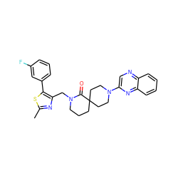 Cc1nc(CN2CCCC3(CCN(c4cnc5ccccc5n4)CC3)C2=O)c(-c2cccc(F)c2)s1 ZINC000096173110