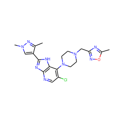 Cc1nc(CN2CCN(c3c(Cl)cnc4nc(-c5cn(C)nc5C)[nH]c34)CC2)no1 ZINC000095559149