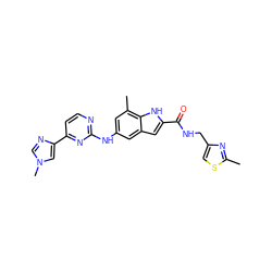 Cc1nc(CNC(=O)c2cc3cc(Nc4nccc(-c5cn(C)cn5)n4)cc(C)c3[nH]2)cs1 ZINC000222325696