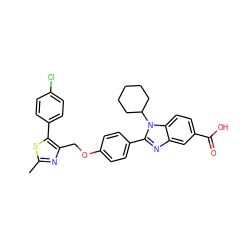 Cc1nc(COc2ccc(-c3nc4cc(C(=O)O)ccc4n3C3CCCCC3)cc2)c(-c2ccc(Cl)cc2)s1 ZINC000036350427