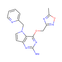 Cc1nc(COc2nc(N)nc3ccn(Cc4ccccn4)c23)no1 ZINC001772634547