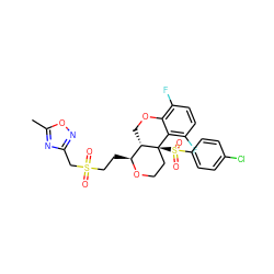 Cc1nc(CS(=O)(=O)CC[C@@H]2OCC[C@@]3(S(=O)(=O)c4ccc(Cl)cc4)c4c(F)ccc(F)c4OC[C@@H]23)no1 ZINC000206598156