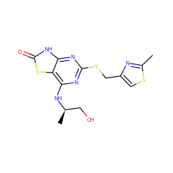 Cc1nc(CSc2nc(N[C@H](C)CO)c3sc(=O)[nH]c3n2)cs1 ZINC000029128994