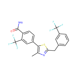 Cc1nc(Cc2cccc(C(F)(F)F)c2)sc1-c1ccc(C(N)=O)c(C(F)(F)F)c1 ZINC001772655060