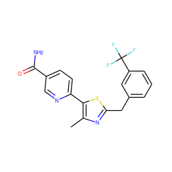 Cc1nc(Cc2cccc(C(F)(F)F)c2)sc1-c1ccc(C(N)=O)cn1 ZINC001772644545