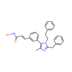 Cc1nc(Cc2ccccc2)n(CCc2ccccc2)c1-c1cccc(/C=C/C(=O)NO)c1 ZINC000049072492