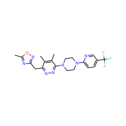 Cc1nc(Cc2nnc(N3CCN(c4ccc(C(F)(F)F)cn4)CC3)c(C)c2C)no1 ZINC000139565901