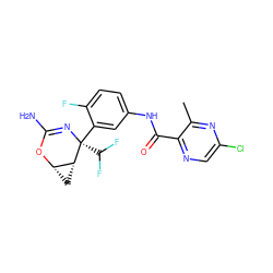 Cc1nc(Cl)cnc1C(=O)Nc1ccc(F)c([C@]2(C(F)F)N=C(N)O[C@H]3C[C@H]32)c1 ZINC000220649658