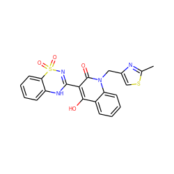 Cc1nc(Cn2c(=O)c(C3=NS(=O)(=O)c4ccccc4N3)c(O)c3ccccc32)cs1 ZINC000101034427