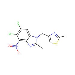 Cc1nc(Cn2c(C)nc3c([N+](=O)[O-])c(Cl)c(Cl)cc32)cs1 ZINC000653700470