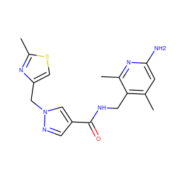 Cc1nc(Cn2cc(C(=O)NCc3c(C)cc(N)nc3C)cn2)cs1 ZINC000114078763