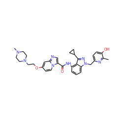 Cc1nc(Cn2nc(C3CC3)c3c(NC(=O)c4cnc5cc(OCCN6CCN(C)CC6)ccn45)cccc32)ccc1O ZINC000117896858