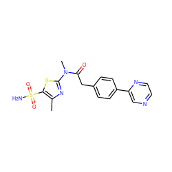 Cc1nc(N(C)C(=O)Cc2ccc(-c3cnccn3)cc2)sc1S(N)(=O)=O ZINC000147961719