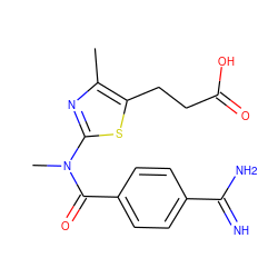 Cc1nc(N(C)C(=O)c2ccc(C(=N)N)cc2)sc1CCC(=O)O ZINC000025981539