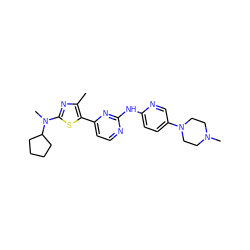 Cc1nc(N(C)C2CCCC2)sc1-c1ccnc(Nc2ccc(N3CCN(C)CC3)cn2)n1 ZINC001772656657